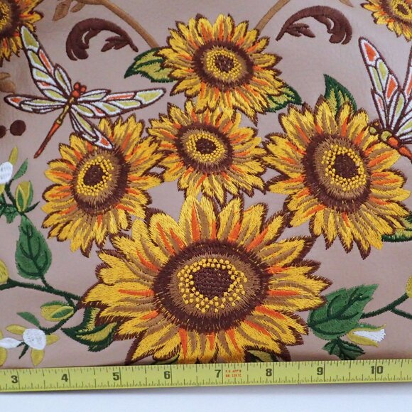 Shariff 1827 Designer Leather & Sunflower Embroidered Shoulder Bag - Picture 6 of 13